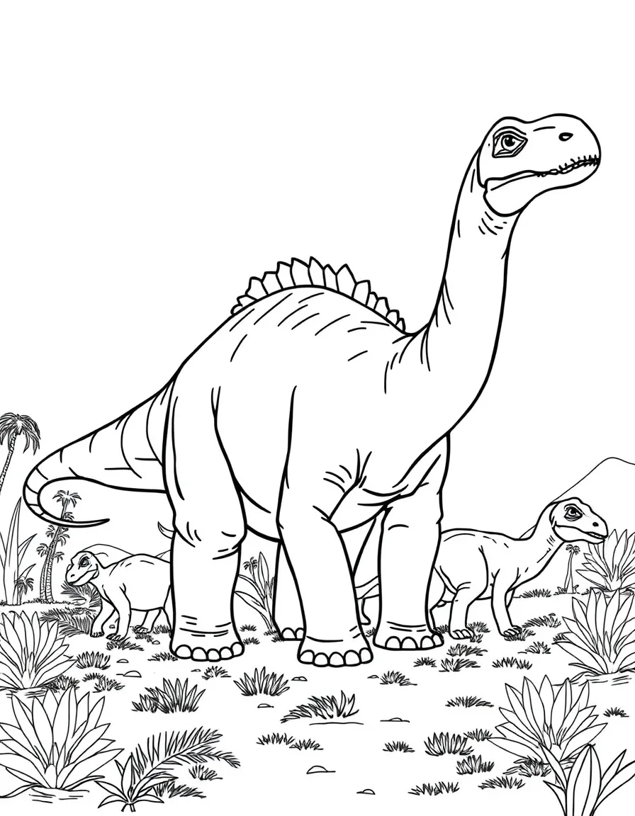 A Argentinosaurus, one of the largest dinosaurs, in a herd