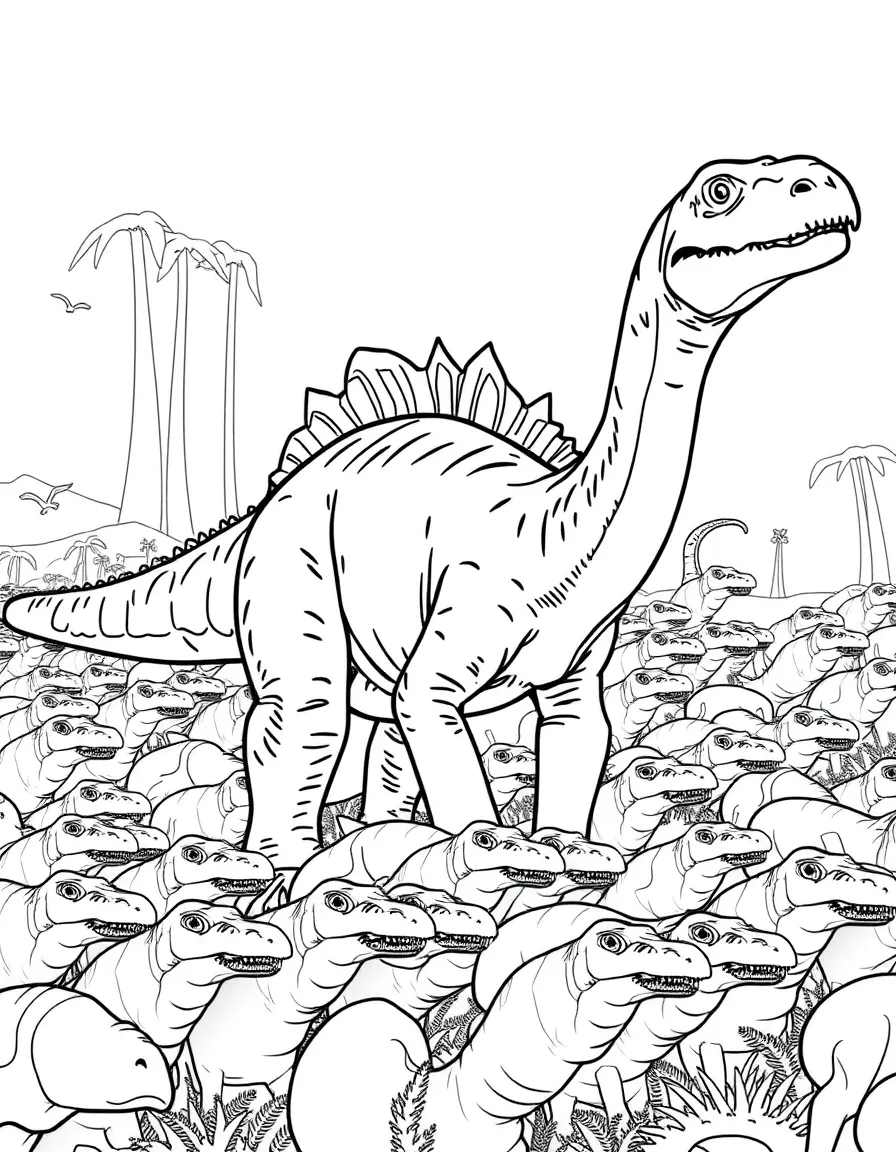 A Shantungosaurus, the largest hadrosaur, in a massive herd