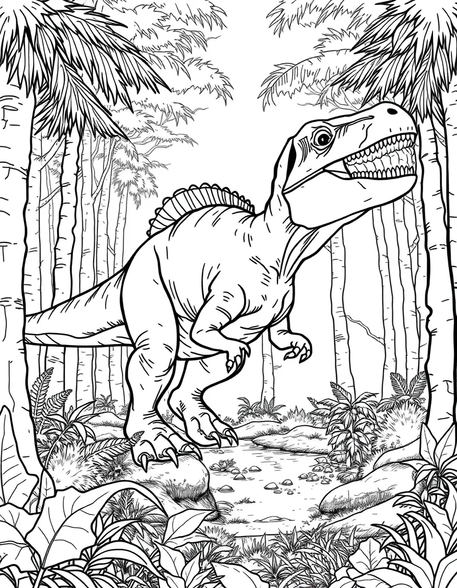 A Guanlong, an early tyrannosaur relative, hunting in a forest
