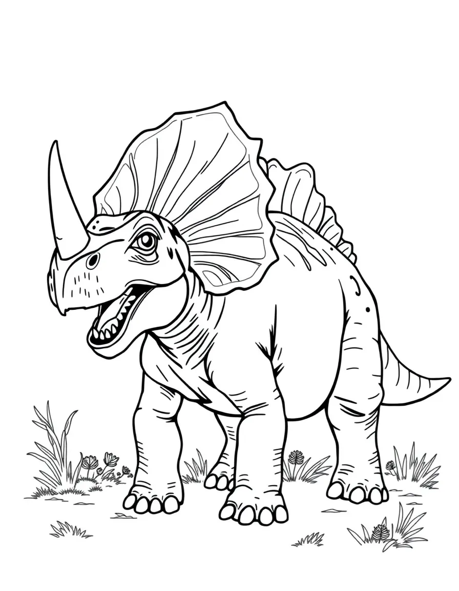 A Torosaurus with its large frill and horns in a mating display