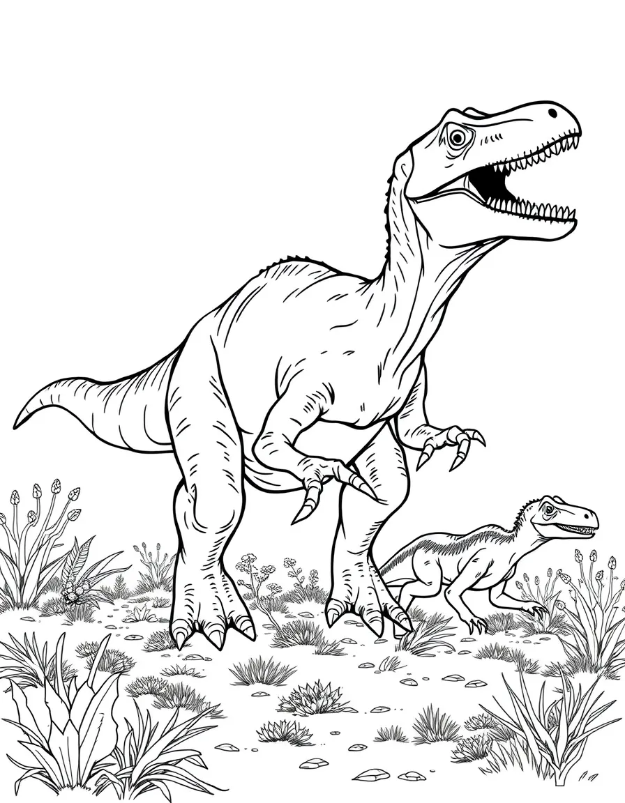 A Utahraptor, the largest dromaeosaur, hunting in a pack