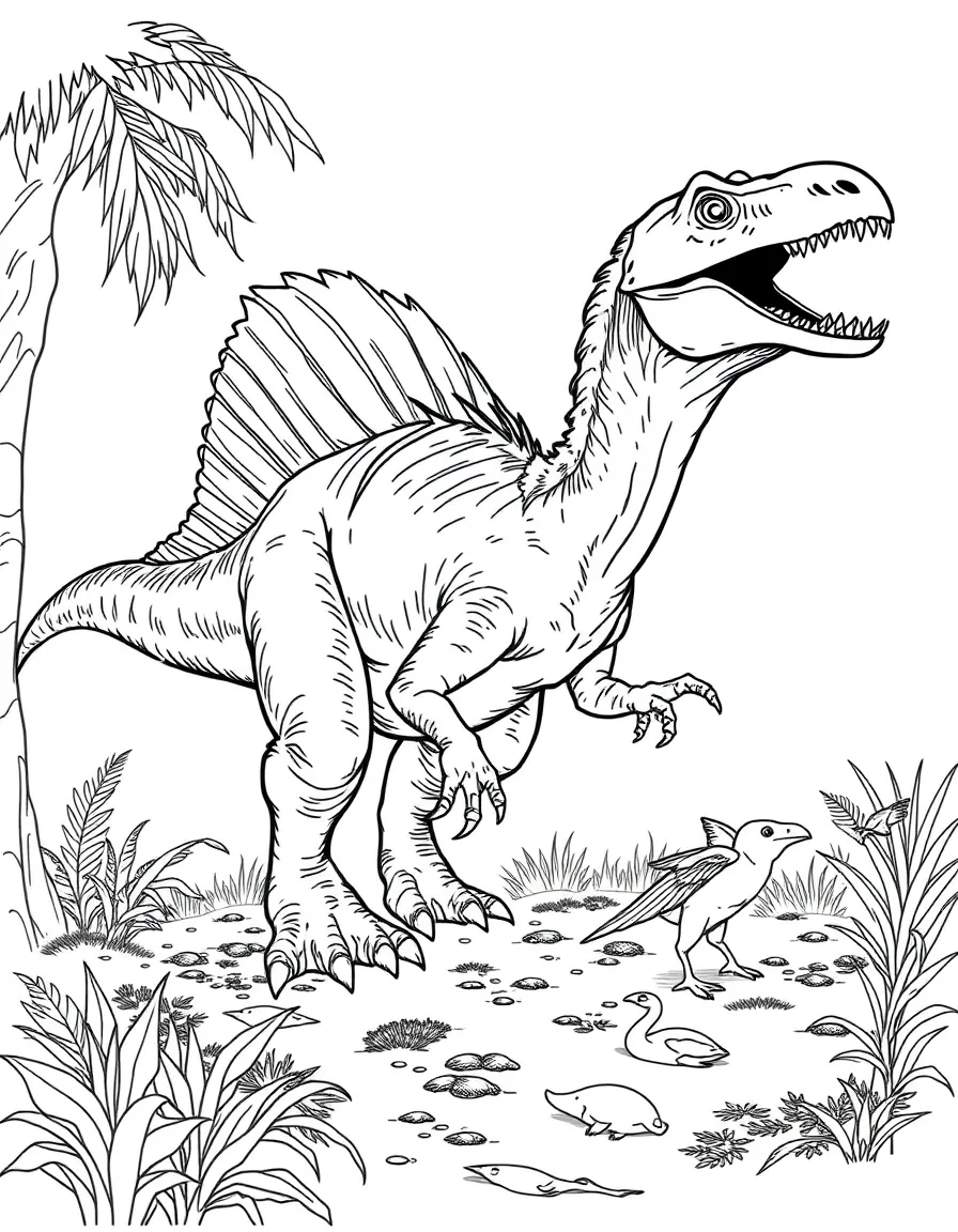 A Dilong, an early feathered tyrannosaur, hunting small prey