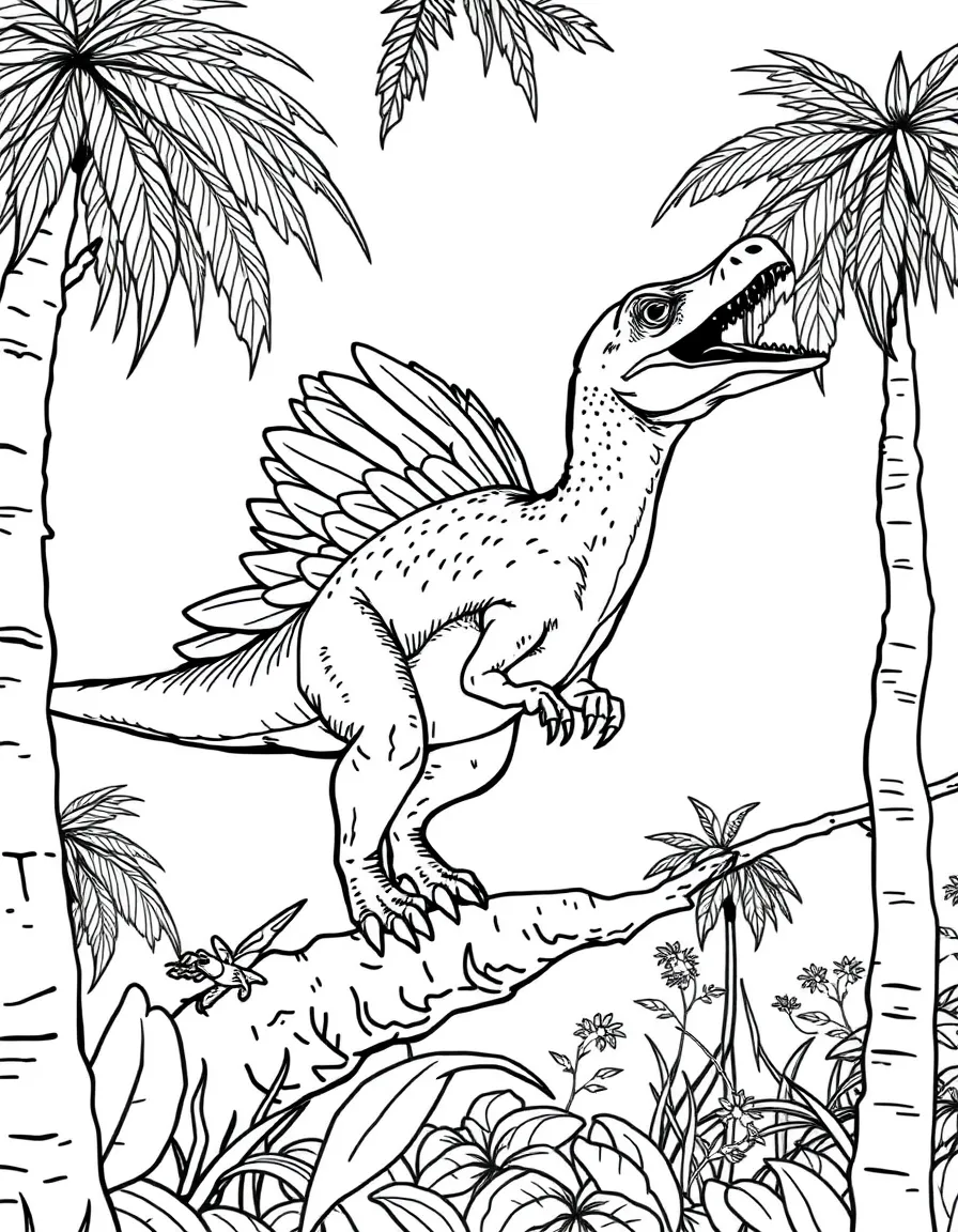 A Sinornithosaurus with its feathers hunting from the trees