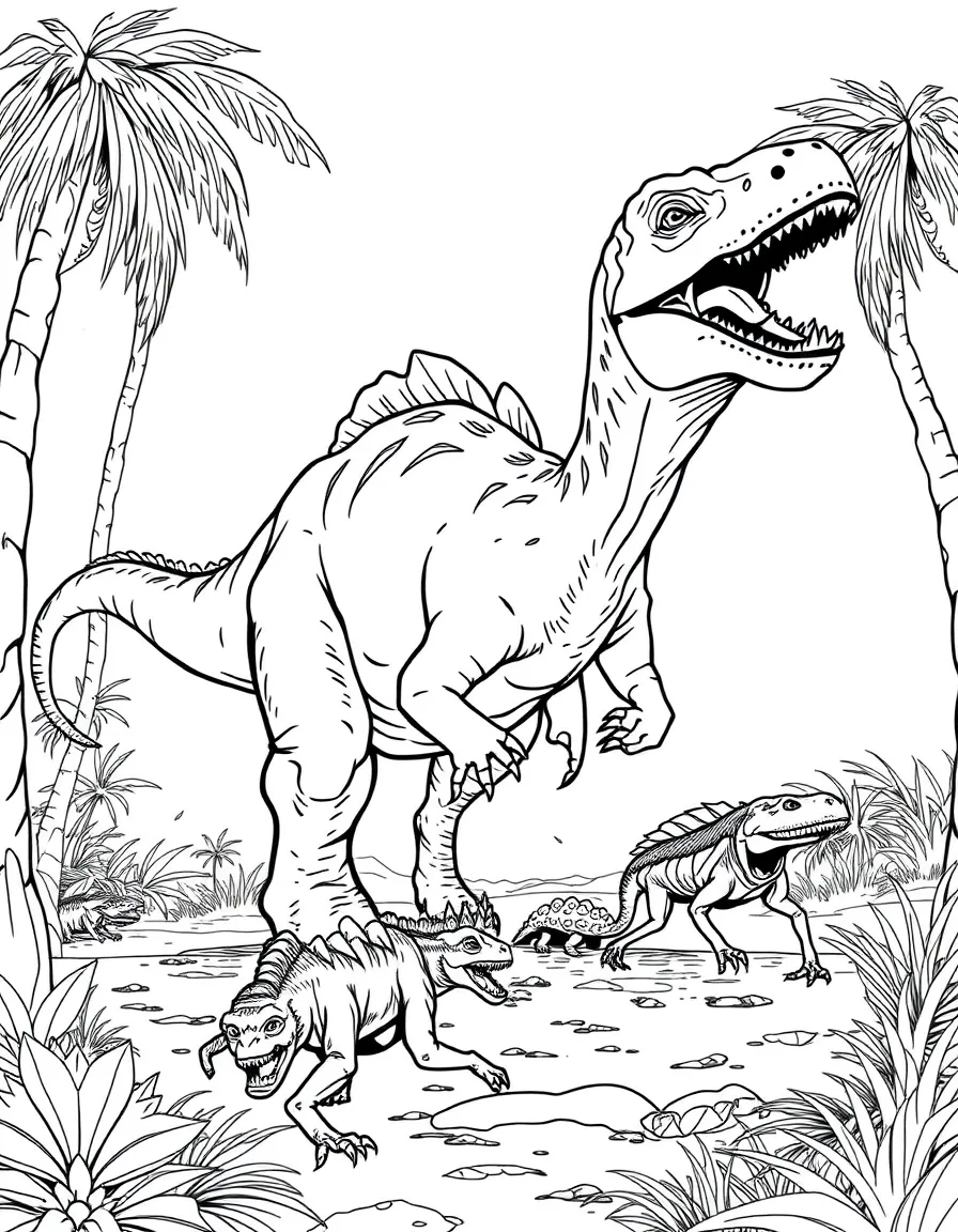 A Tenontosaurus being attacked by a pack of Deinonychus