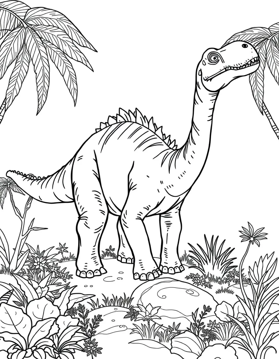 A Magyarosaurus, a dwarf sauropod, browsing on island vegetation