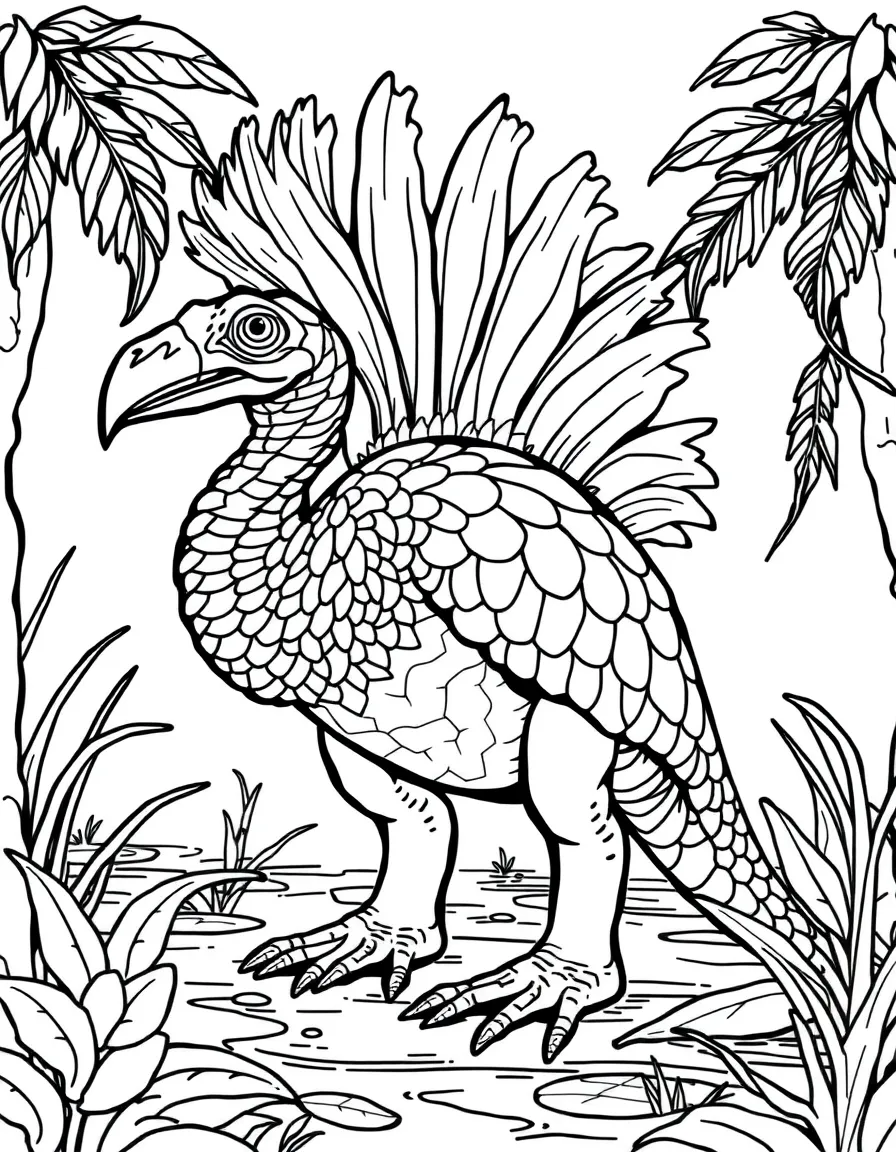 A Olorotitan with its elaborate head crest in a swampy environment