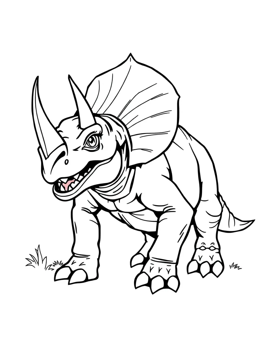 A Bagaceratops with its small frill and horn in a defensive stance