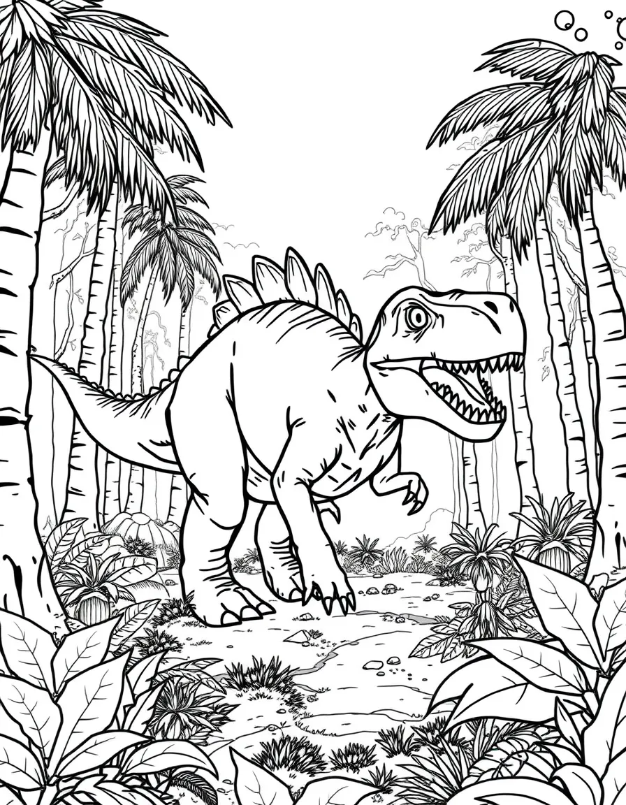 A Gasosaurus hunting in a prehistoric forest