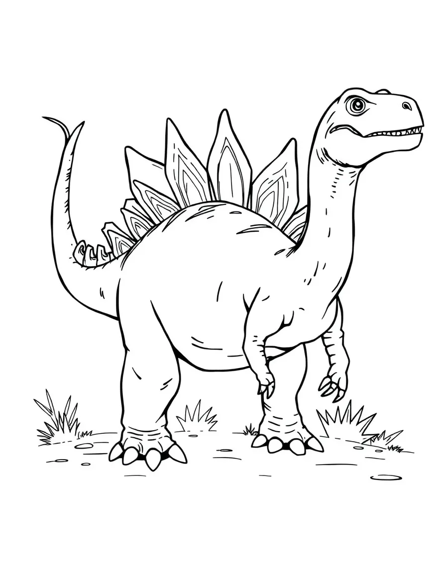 A Huayangosaurus with its back plates and tail spikes in a defensive stance