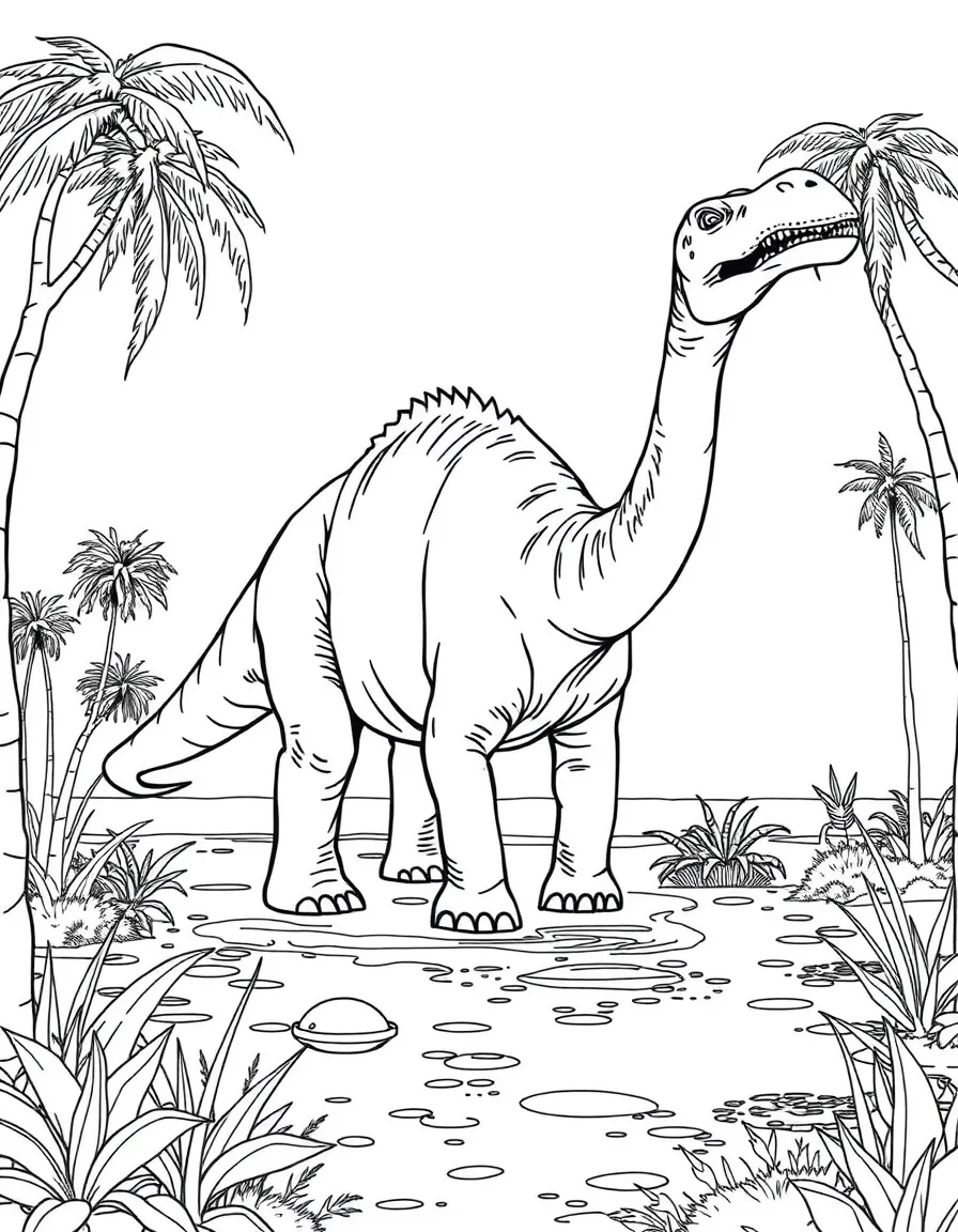 A Paralititan, a giant sauropod, browsing in a coastal swamp