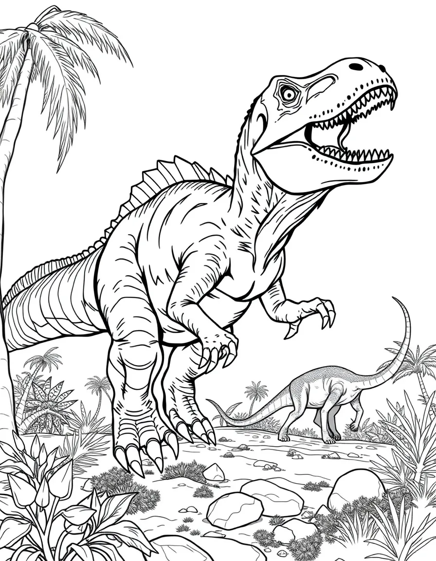 A Tyrannotitan, a giant carnosaur, hunting sauropods