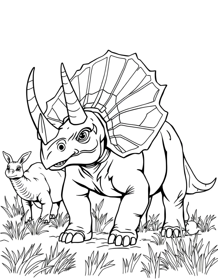 A Vagaceratops with its elaborate frill and horns in a herd
