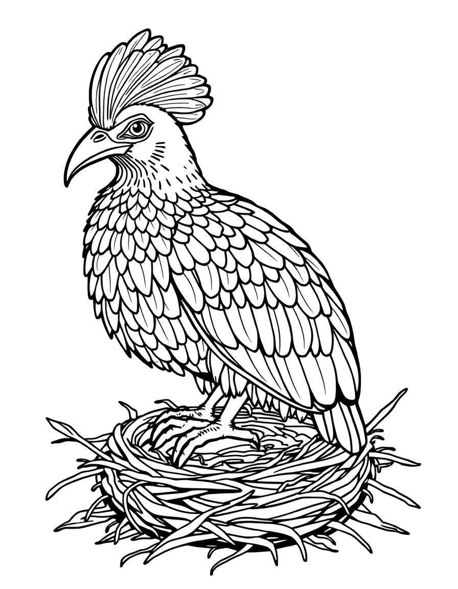 A Citipati with its feathers sitting on a nest