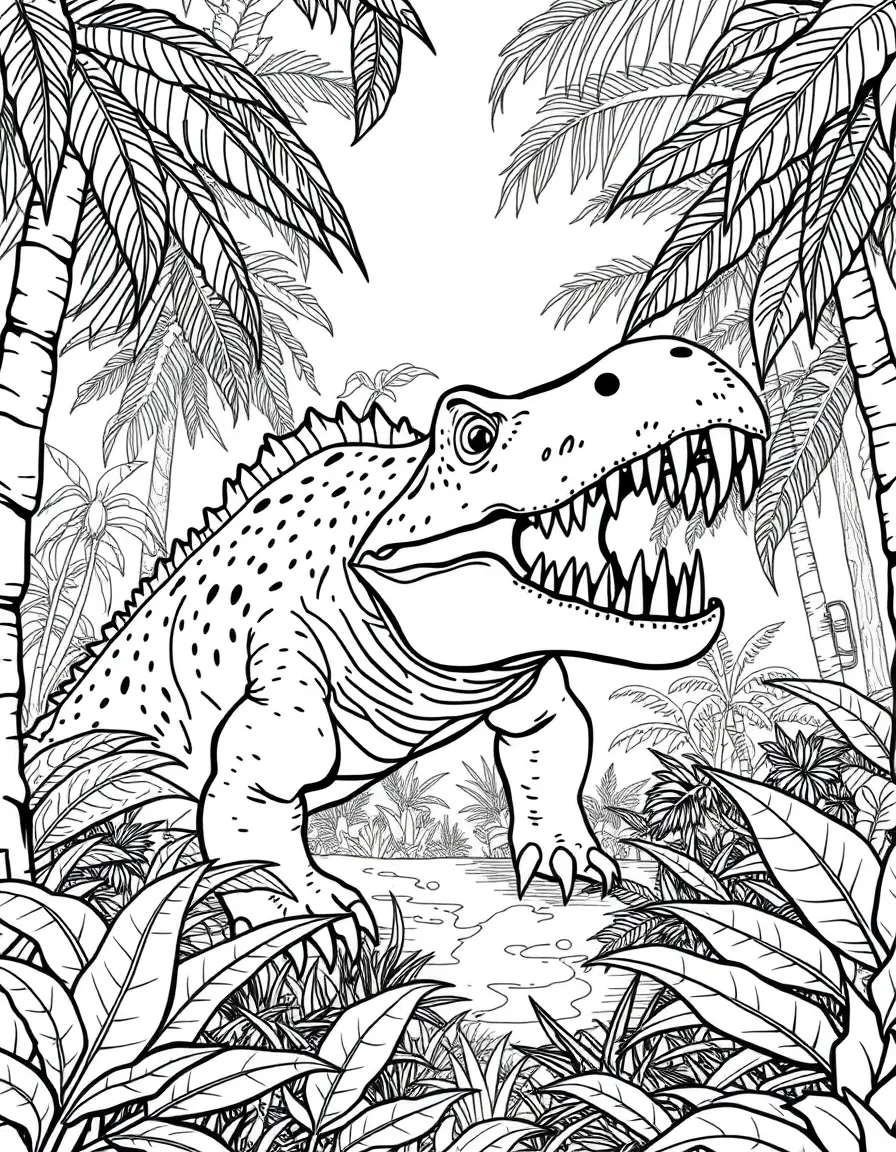 A Indosuchus hunting in a prehistoric jungle