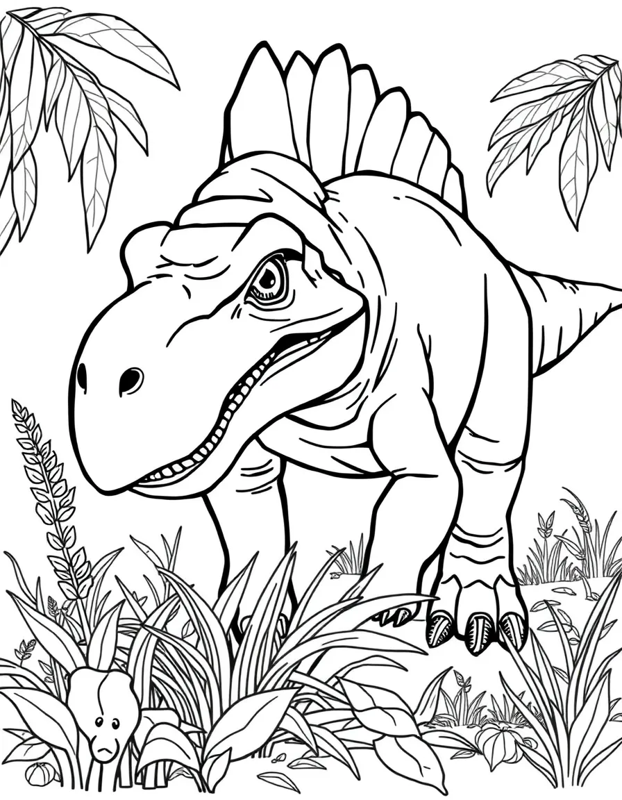 A Muttaburrasaurus with its enlarged snout browsing on vegetation