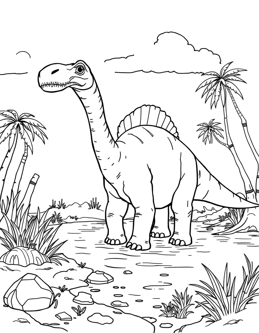 A Aegyptosaurus, an African sauropod, browsing in a riverside setting