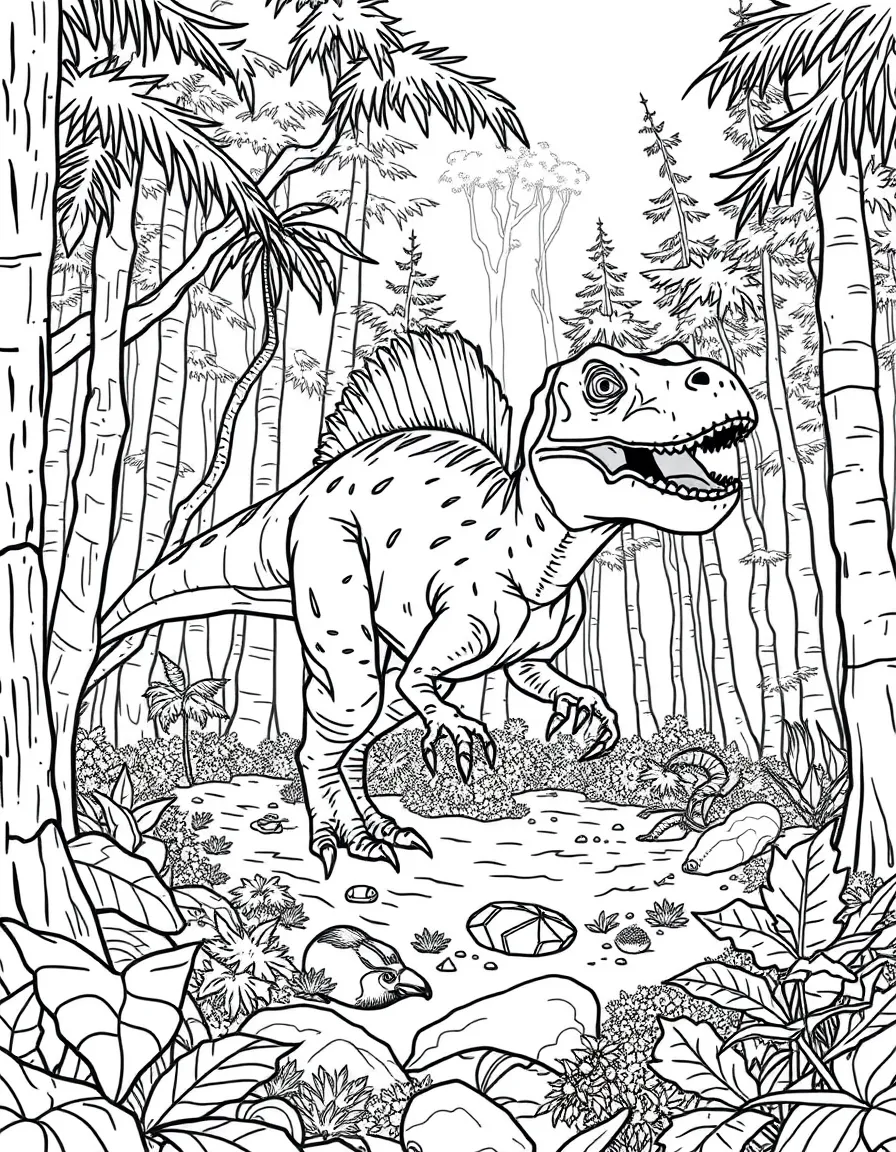 A Fukuiraptor stalking prey in an Early Cretaceous forest
