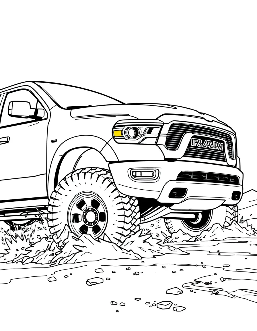 A Ram 1500 TRX with mud splashing around its off-road tires