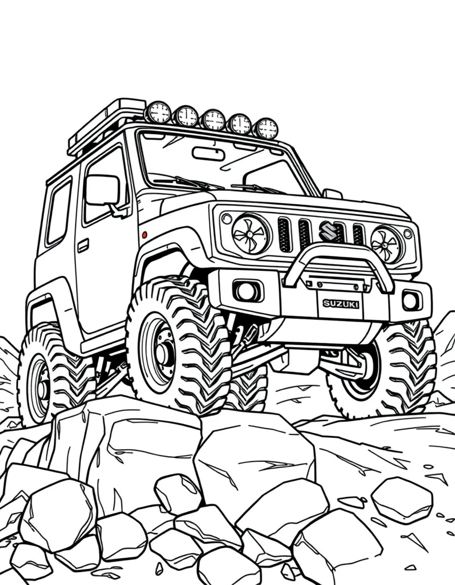 A Suzuki Jimny miniature off-roader tackling massive obstacles