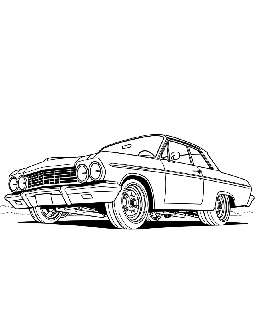 A lowrider Impala with hydraulics in mid-bounce