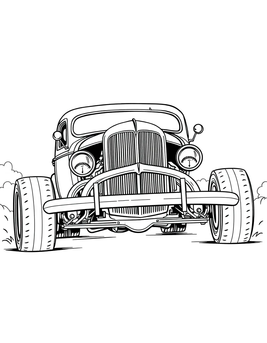 A gasser-style hot rod with raised front end