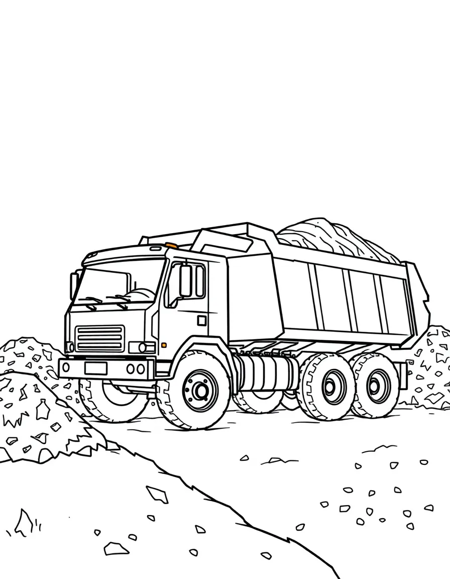 A dump truck depositing a load of material at a construction site