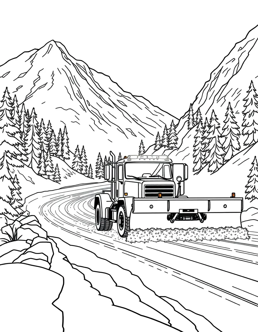 A snowplow truck clearing a mountain pass