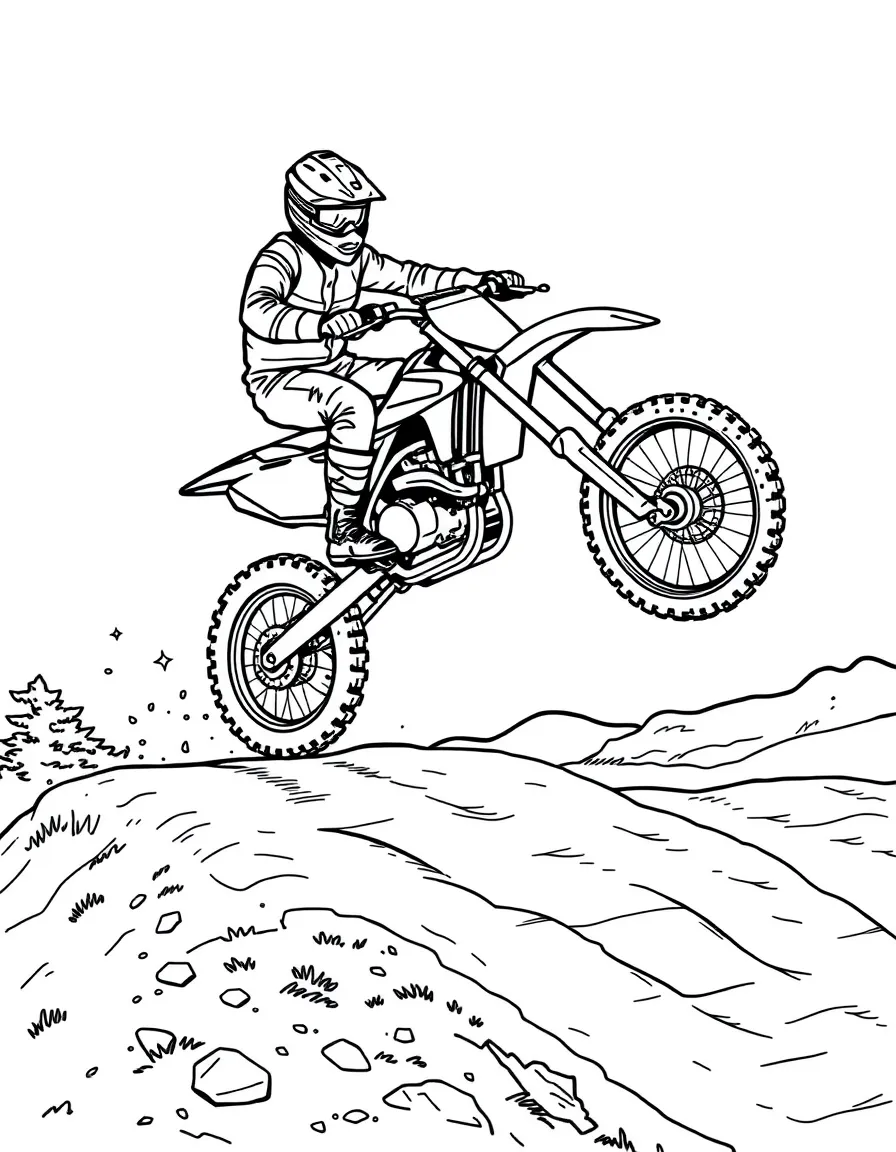 A dirt bike in mid-jump over a motocross track obstacle