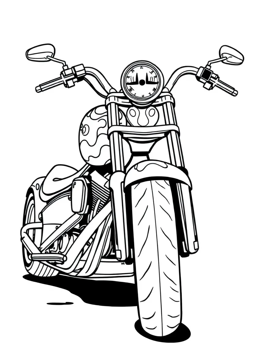 A chopper with extended front forks and flame paintjob