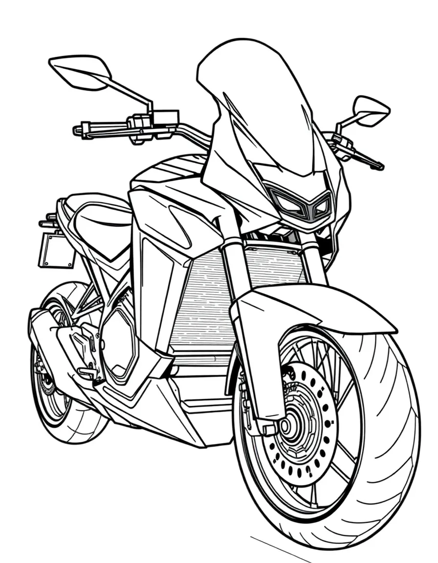 A futuristic electric motorcycle with distinctive battery design
