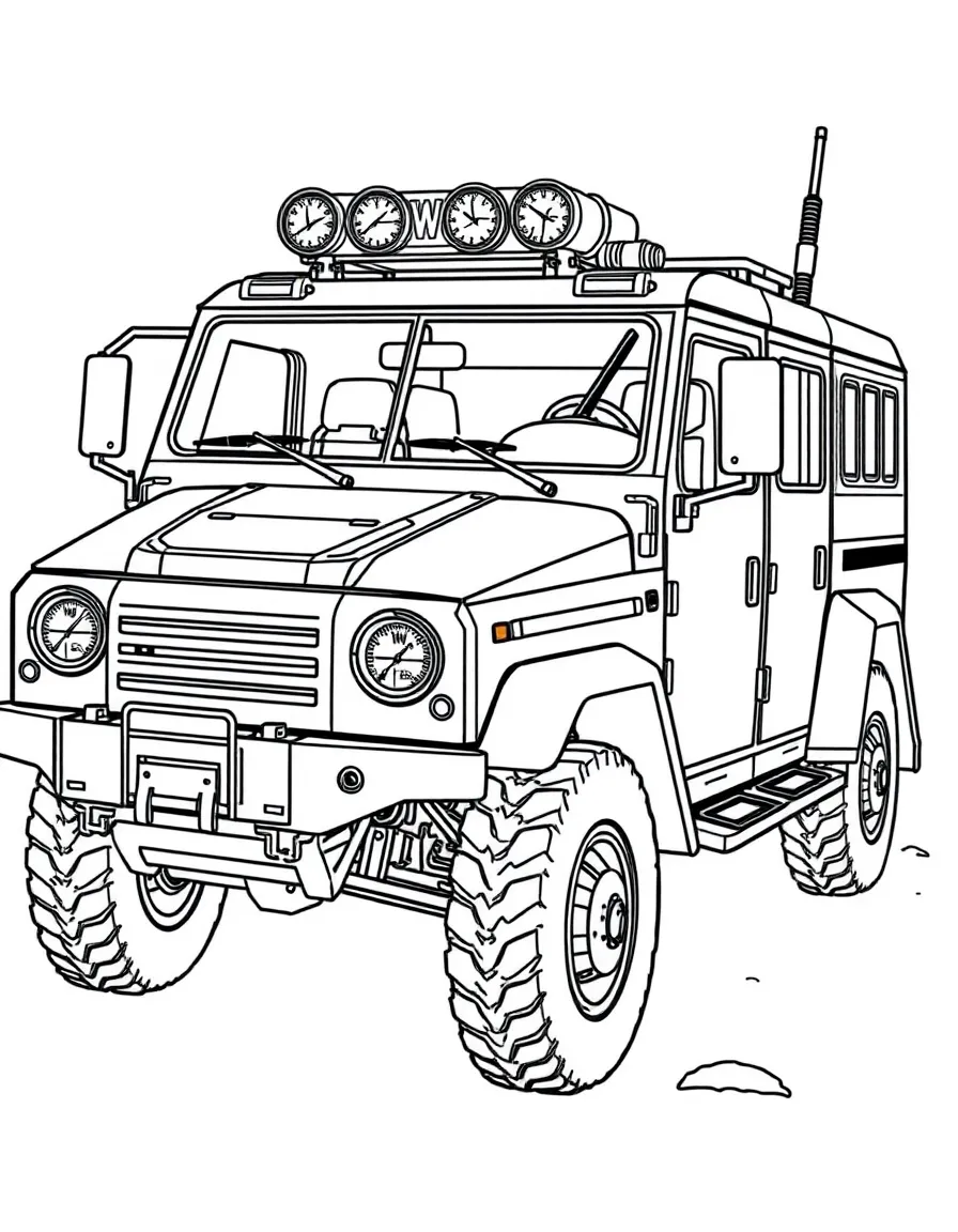 A SWAT vehicle with tactical gear and armored features