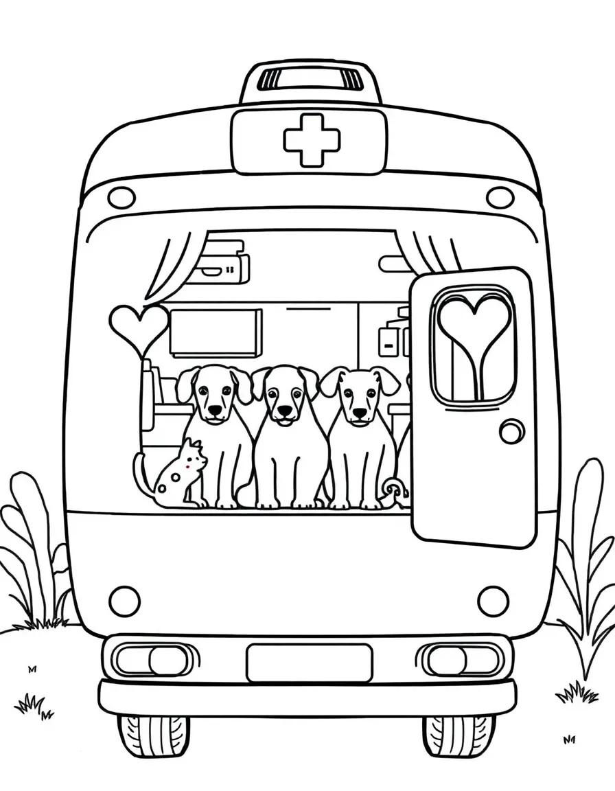 A mobile veterinary clinic with animals visible inside