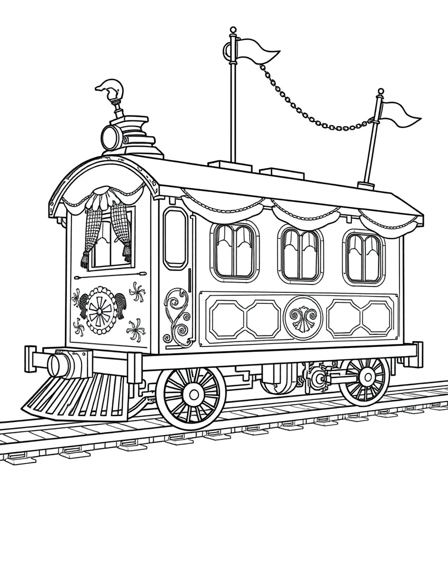 A circus train car with detailed decorations