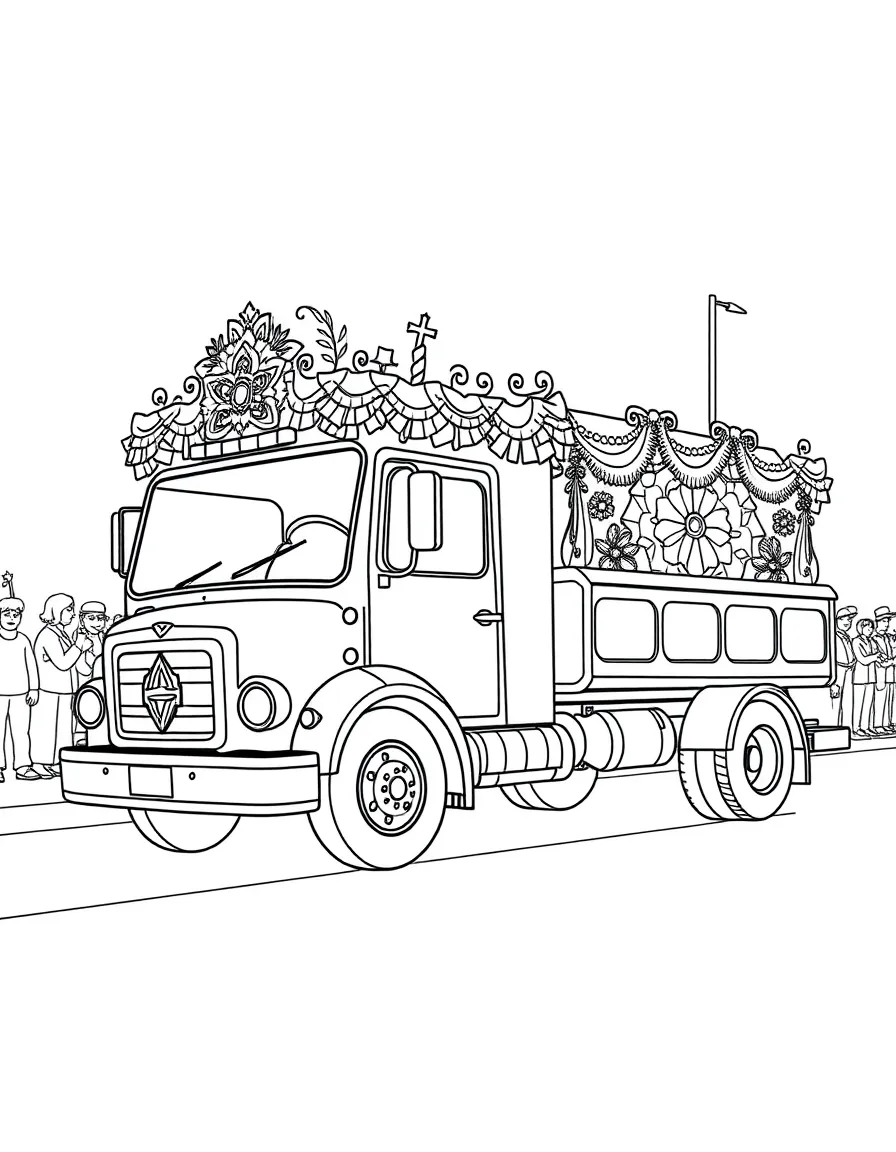 A parade float truck with elaborate decorations