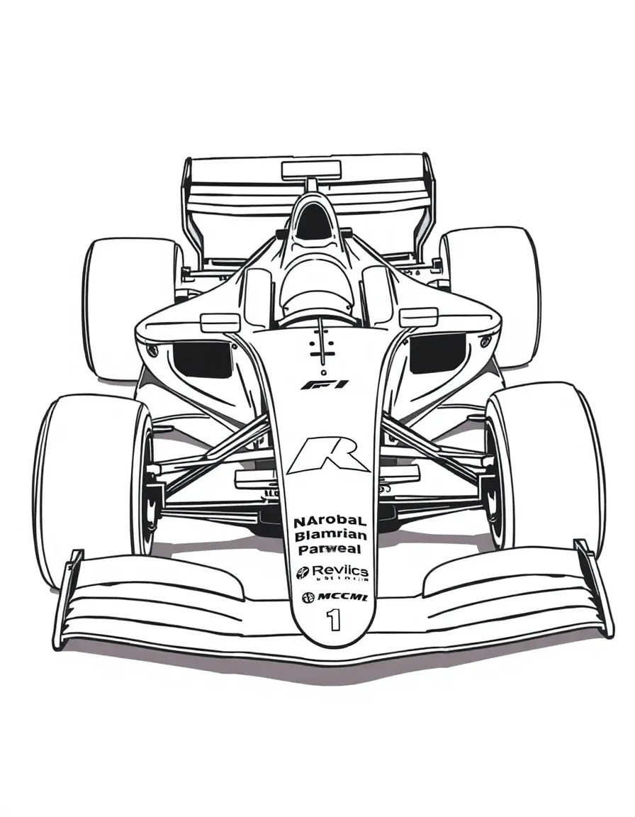 A Formula 1 car with detailed aerodynamics and sponsor logos
