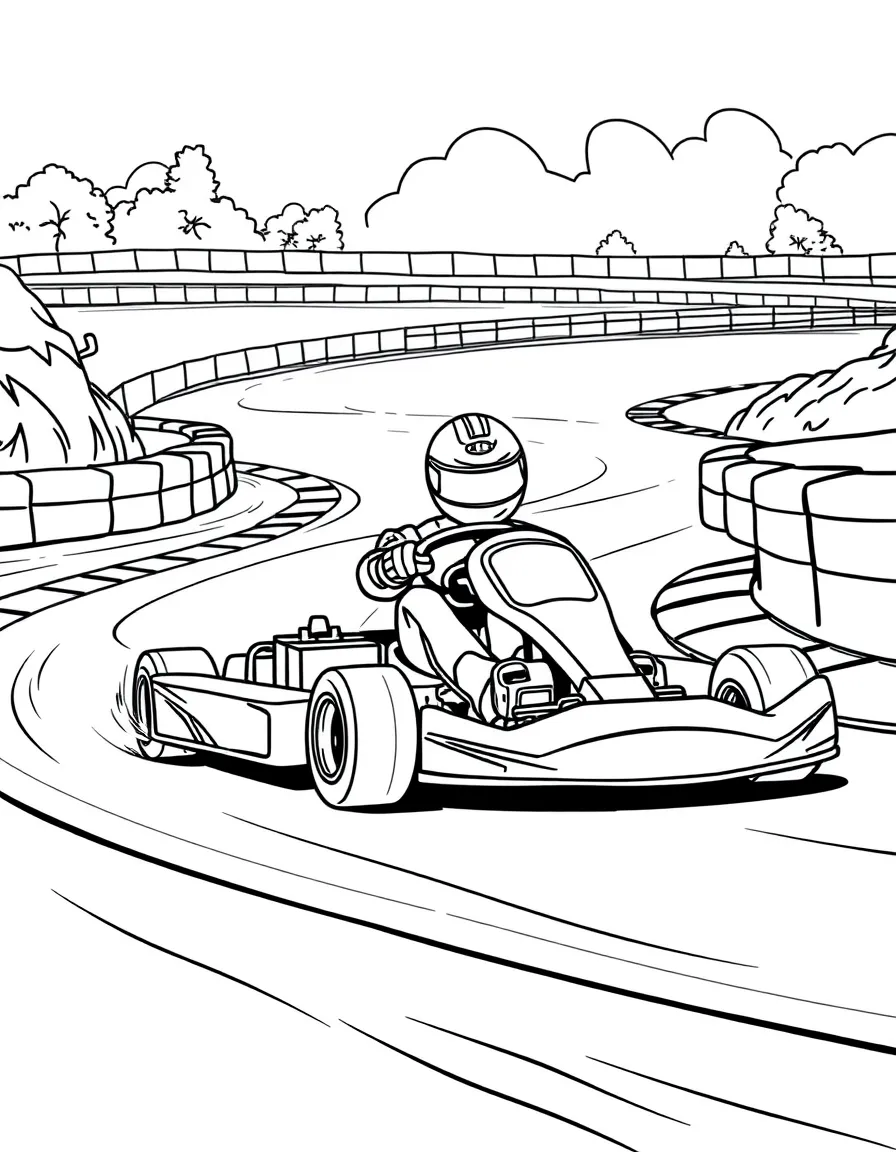 A go-kart navigating a technical track with tight corners