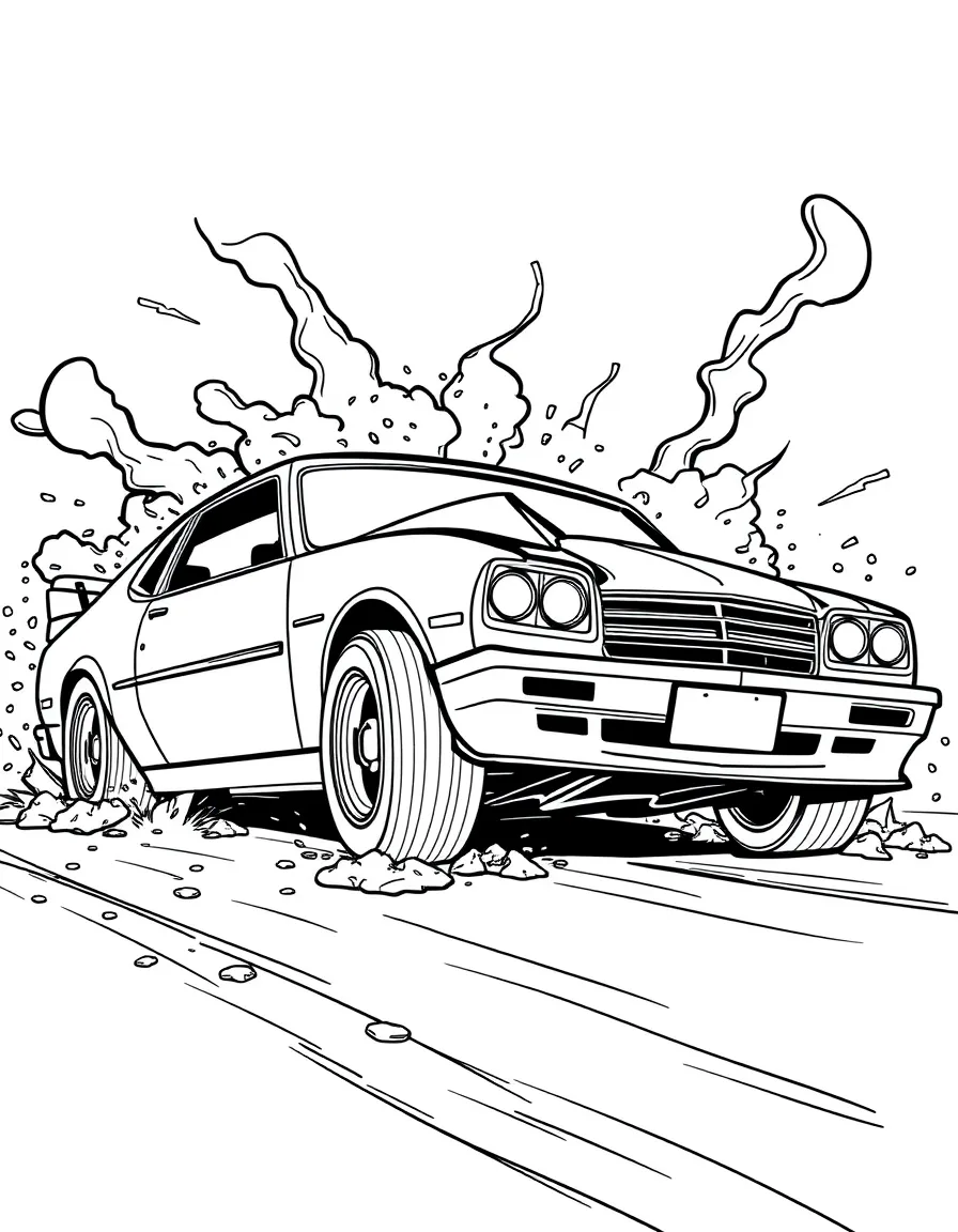 A demolition derby car with dramatic damage