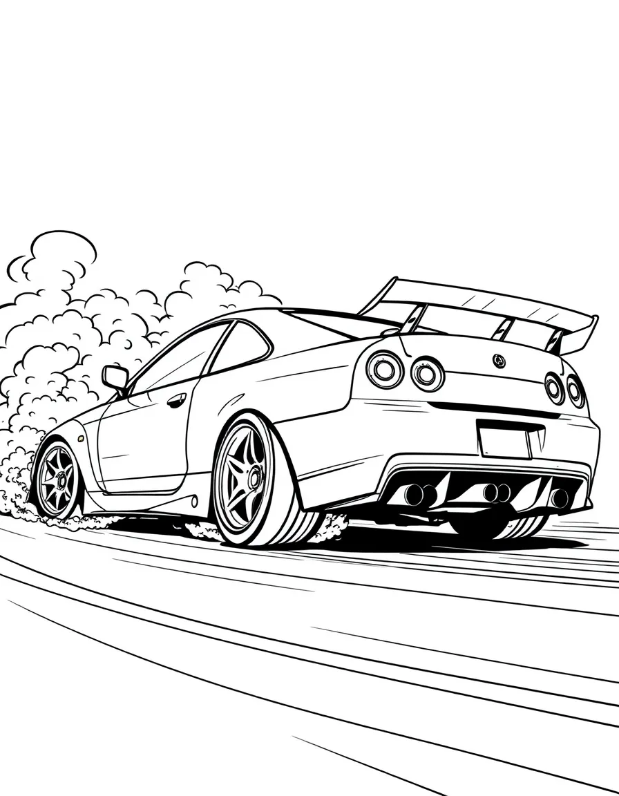 A drift competition car with dramatic tire smoke