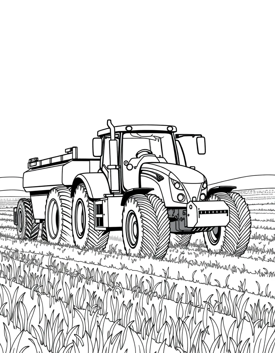 A large tractor pulling farm equipment through a field