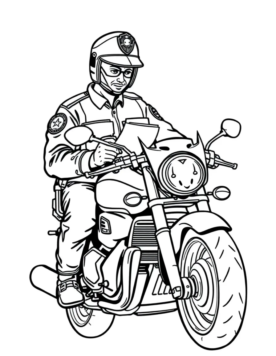 A police motorcycle officer writing a ticket