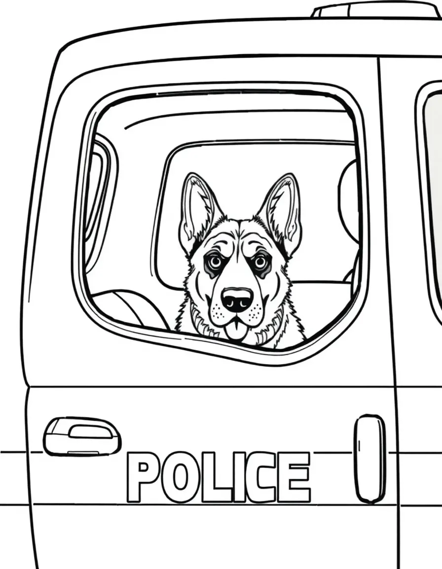 A police K-9 unit with dog visible through window