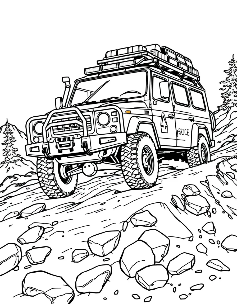 A search and rescue vehicle on treacherous terrain