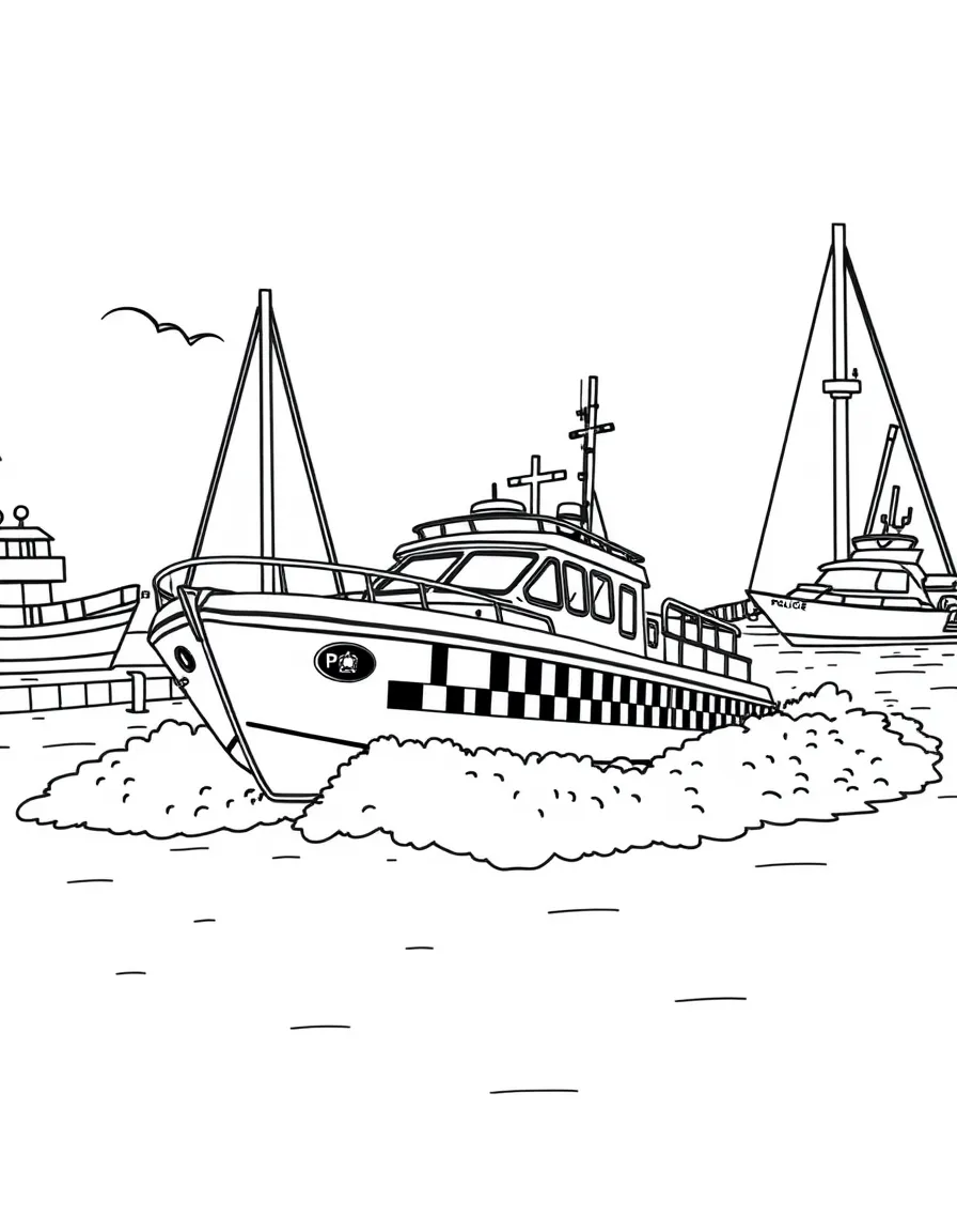 A police boat patrolling a harbor