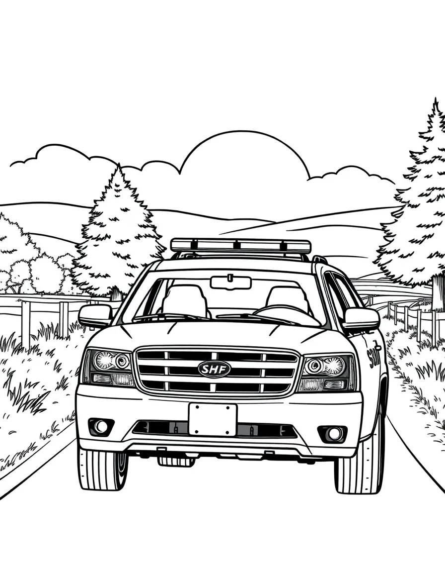A sheriff's vehicle patrolling a rural road