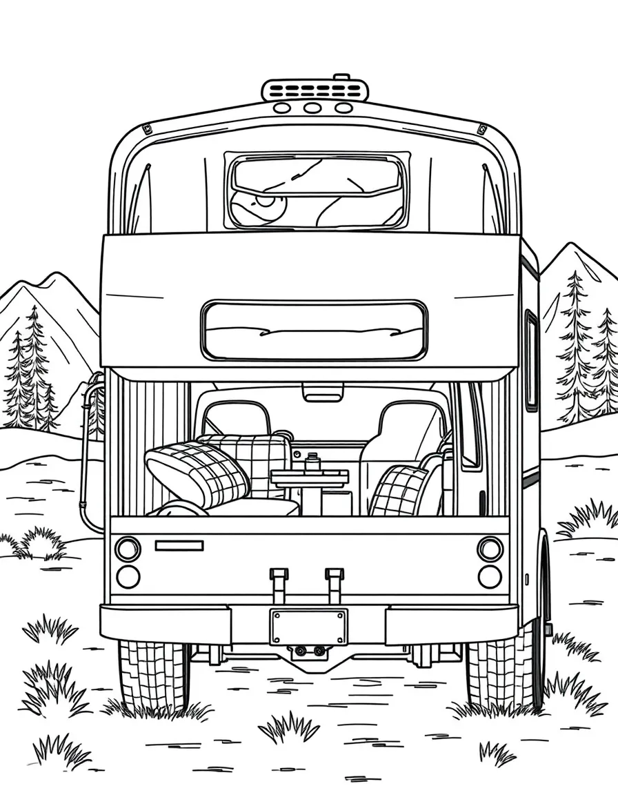 A slide-in truck camper with details of living space
