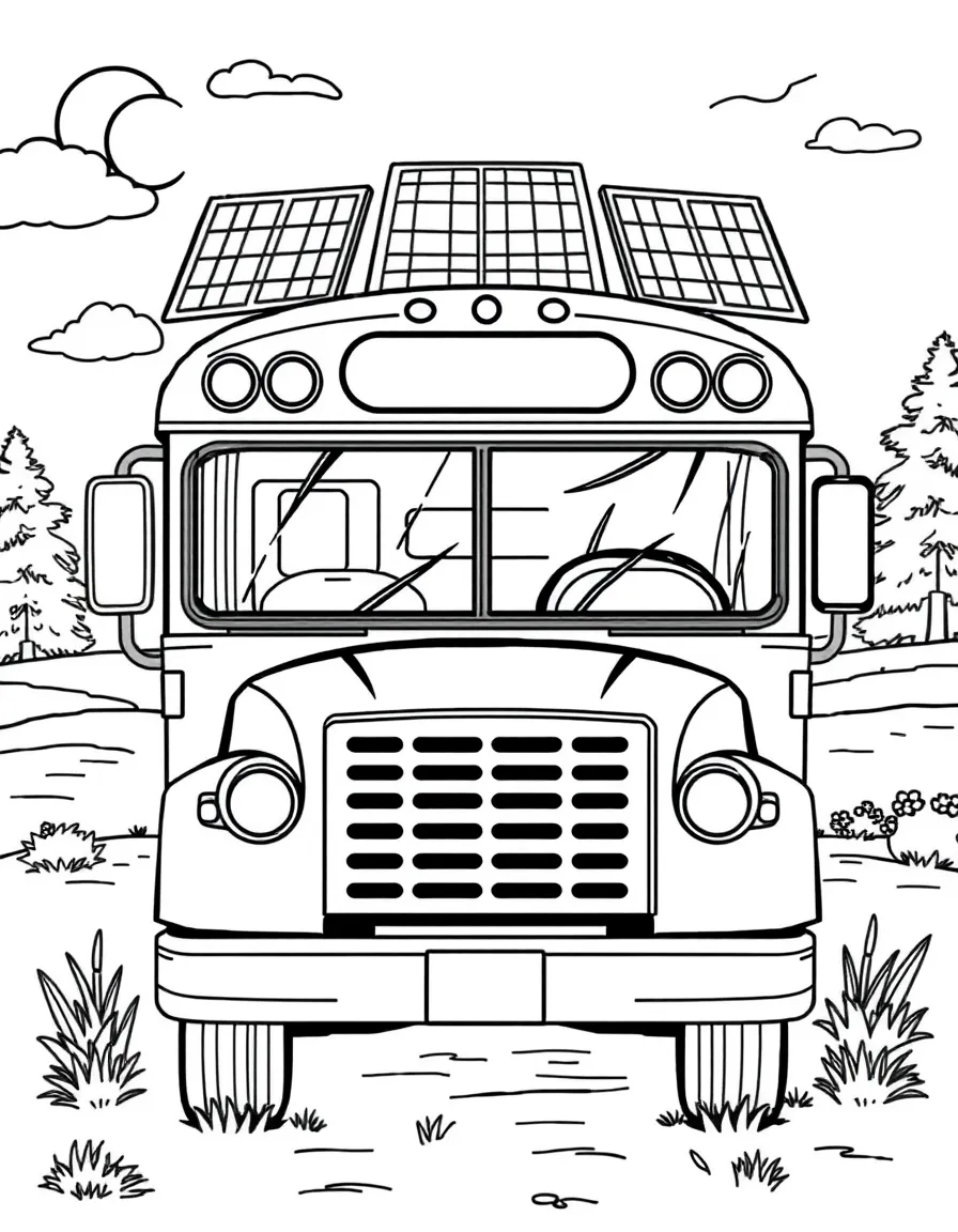 A converted school bus tiny home with solar panels