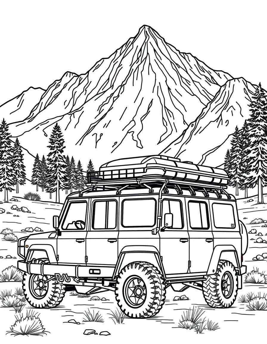A modern expedition vehicle in remote wilderness