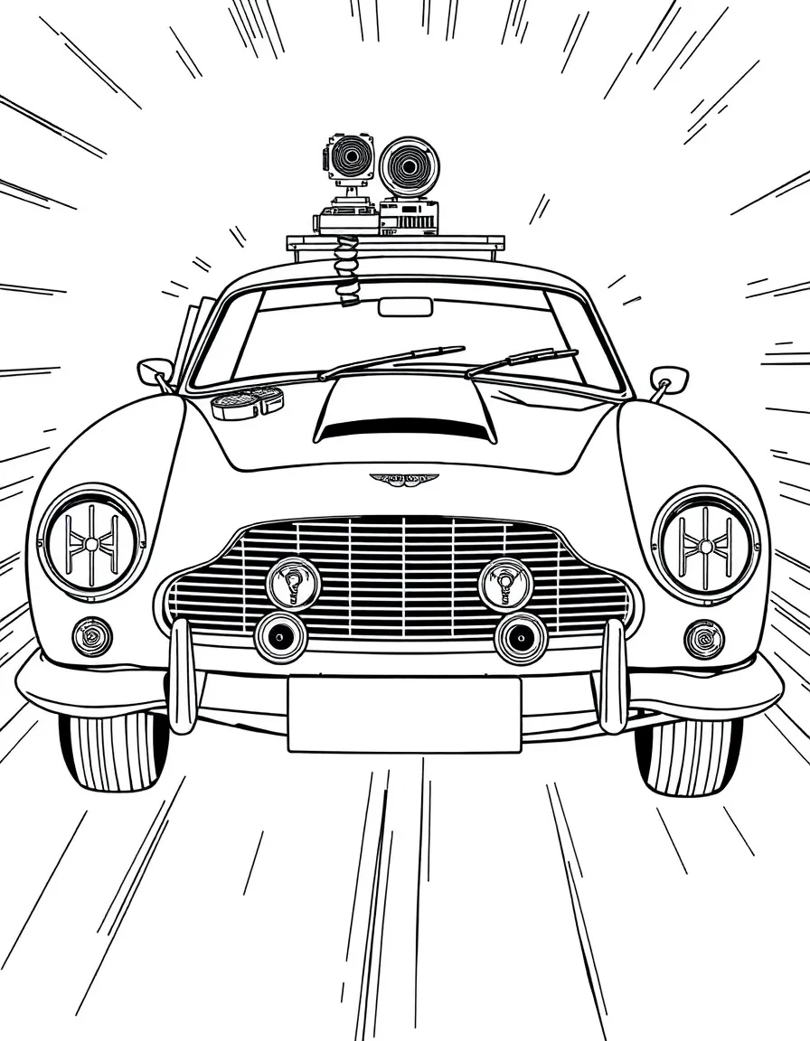James Bond's Aston Martin DB5 with spy gadgets deployed