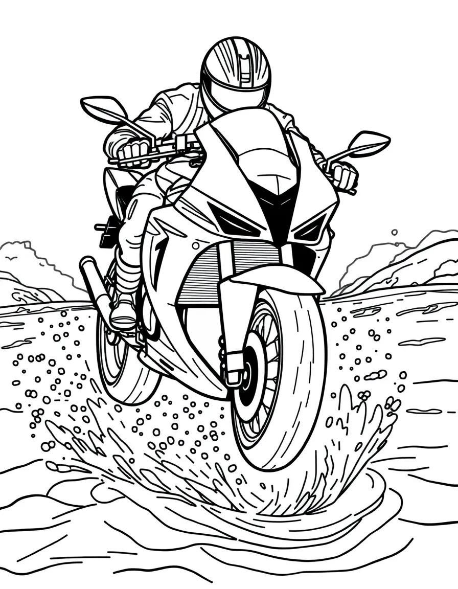 A hover motorcycle racing over water