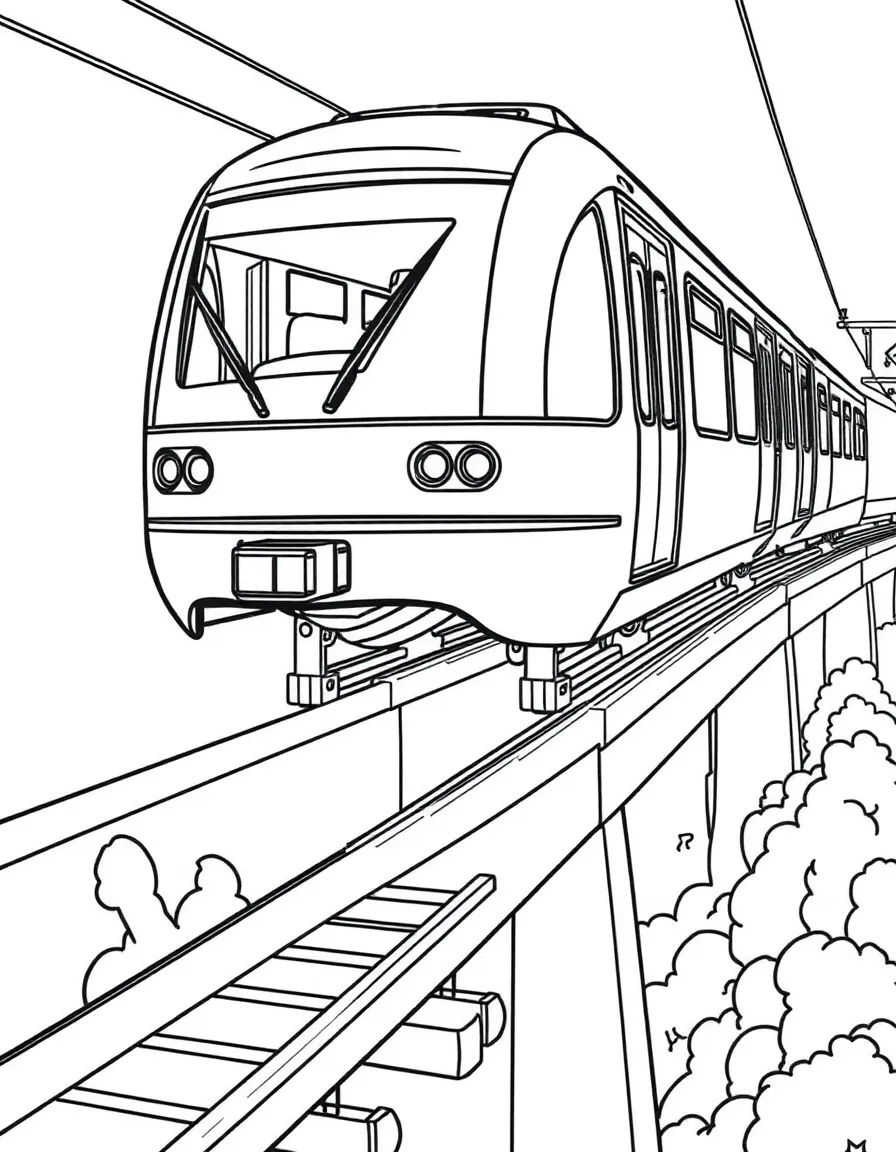A magnetic levitation vehicle on an elevated track